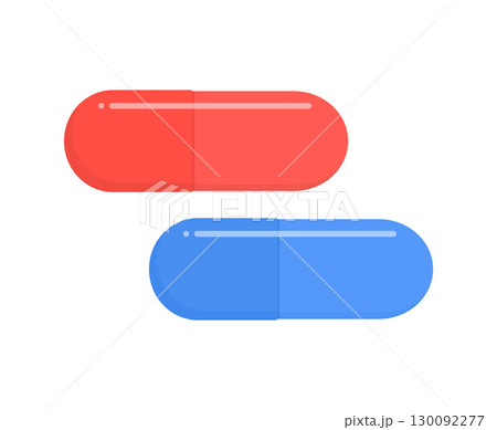 赤と青のカプセルのイラスト- シンプルな薬やサプリメント・ドラッグ、医療や治療、選択肢のイメージ 赤と青のカプセルのイラスト- シンプルな薬やサプリメント・ドラッグ、医療や治療、選択肢のイメージ 130092277