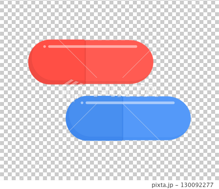 赤と青のカプセルのイラスト- シンプルな薬やサプリメント・ドラッグ、医療や治療、選択肢のイメージ 赤と青のカプセルのイラスト- シンプルな薬やサプリメント・ドラッグ、医療や治療、選択肢のイメージ 130092277