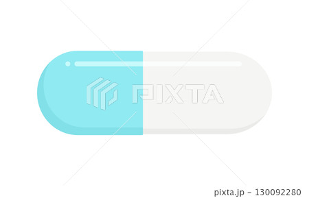 水色と白のカプセルのイラスト- シンプルでかわいい薬やサプリメント･ドラッグ、医療や治療のイメージ 130092280
