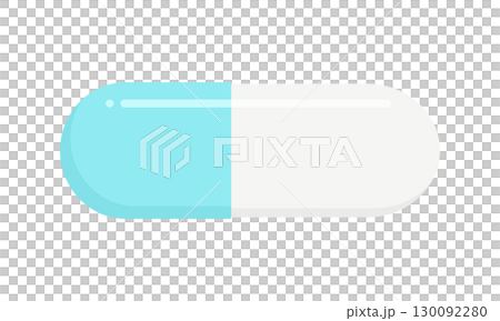 水色と白のカプセルのイラスト- シンプルでかわいい薬やサプリメント･ドラッグ、医療や治療のイメージ 130092280