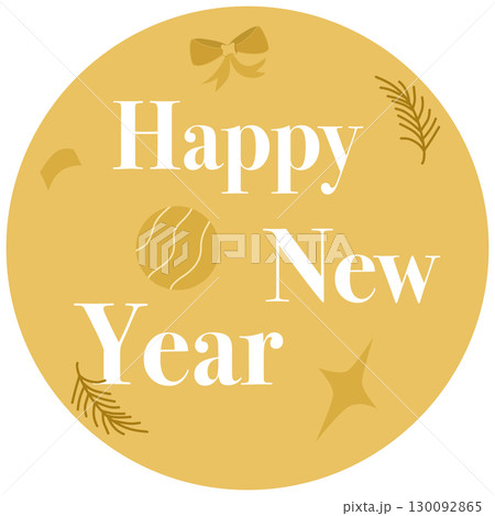 gold circle logo with Happy new year and cute ornament 130092865