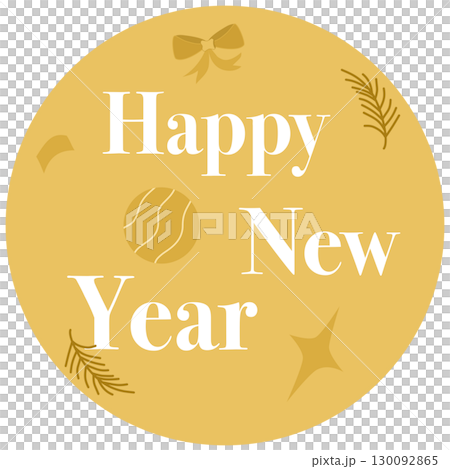 gold circle logo with Happy new year and cute ornament 130092865