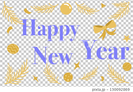 Happy New Year with golden and cute ornament Happy New Year with golden and cute ornament 130092869