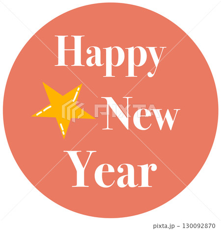 red circle logo with Happy new year and yellow star red circle logo with Happy new year and yellow star 130092870