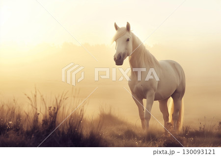 朝日の中に立つ白馬の幻想的な風景 朝日の中に立つ白馬の幻想的な風景 130093121