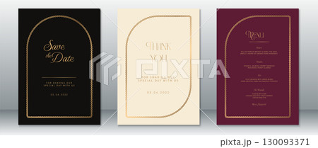 Minimalist Wedding Invitation Set with Gold Frame and Thank You Card Minimalist Wedding Invitation Set with Gold Frame and Thank You Card 130093371