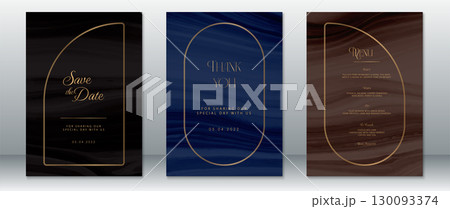 Elegant Marble Wedding Invitation Set with Gold Border in Black, Navy, and Brown 130093374