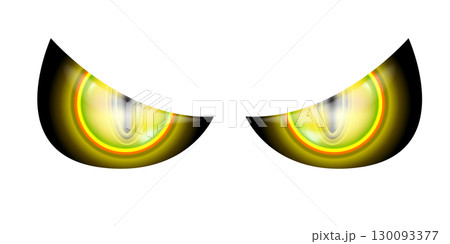 Vector yellow animal cat eyes isolated on transparent background. Danger Monster open eyes with neon yellow eyeball. Halloween cat eyes design template banner and poster 130093377