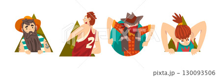 People Peeking and Looking Out of Shapes Vector Set 130093506