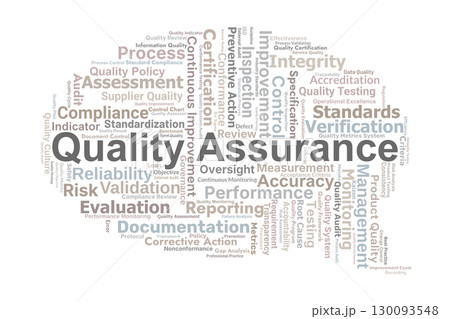 Quality Assurance Word Cloud. Key Concepts On Standards, Compliance, Risk, Testing, Monitoring, And Continuous Improvement In Professional Practice. 130093548