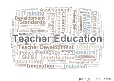 Teacher Education Word Cloud. Key Concepts On Pedagogy, Curriculum, Training, Professional Development, Teaching Standards, And Educational Policy. Teacher Education Word Cloud. Key Concepts On Pedagogy, Curriculum, Training, Professional Development, Teaching Standards, And Educational Policy. 130093560