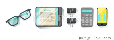 Different Workplace Object and Workflow Items Vector Set 130093629