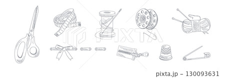 Sewing Hand Drawn Object and Tool Vector Set 130093631