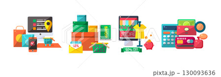 Shop and Store Sale and Discount Flat Icon Vector Set 130093636