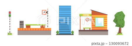 Train Station Object and Different Element Vector Set 130093672