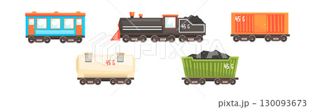 Train Station Object with Wagon Carry Freight Vector Set 130093673