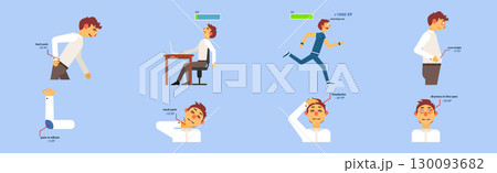 Office Syndrome Man Infographics Template Vector Set 130093682