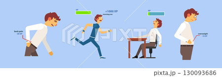 Office Syndrome Man Infographics Template Vector Set 130093686