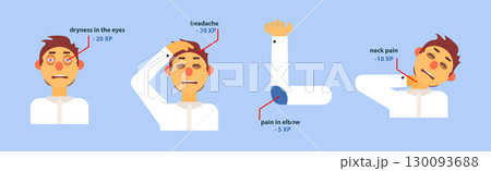 Office Syndrome Man Infographics Template Vector Set 130093688