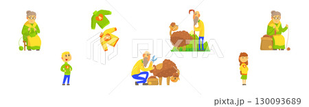 Knitwear with Woman Knit Sweater and Man Grazing Sheep Vector Set 130093689