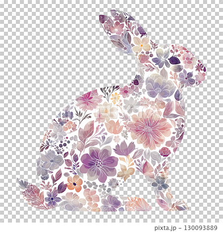 被花包圍的兔子的插圖 被花包圍的兔子的插圖 130093889