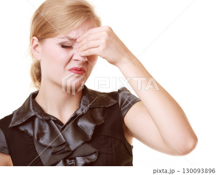 Headache. Woman suffering from head pain isolated. Headache. Woman suffering from head pain isolated. 130093896