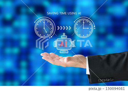 AIを使って作業時間を短縮する状況を作り出すビジネスマンのイメージ画像 AIを使って作業時間を短縮する状況を作り出すビジネスマンのイメージ画像 130094081