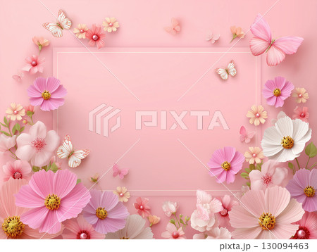 パステルカラーの蝶と花びら パステルカラーの蝶と花びら 130094463