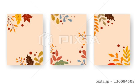 Set of autumn vertical templates with colorful leaves 130094508