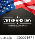 Veterans day. Black background with American flag. Website banner and greeting card design template. 130094674