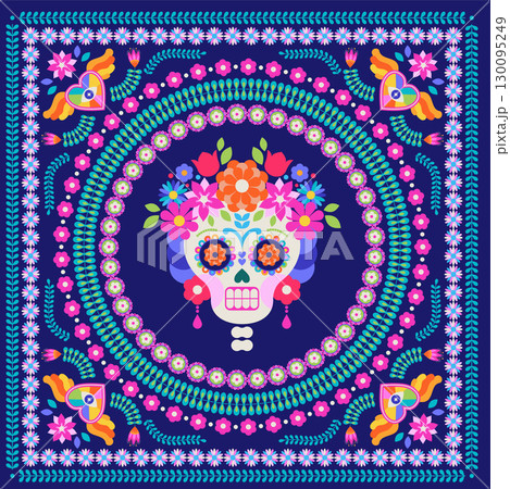 Mexican Sugar Skull Floral Frame 130095249