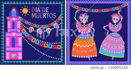 Colorful Mexican Tower With Skulls 130095256