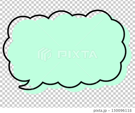 A simple speech bubble with misaligned lines, a long, thin cloud shape 130096118