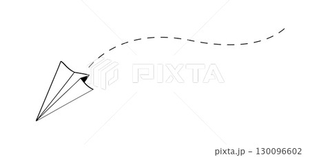 Paper airplane with traces in the form of a dotted line doodle icon. Vector illustration of an isolate on a white background. Paper airplane with traces in the form of a dotted line doodle icon. Vector illustration of an isolate on a white background. 130096602