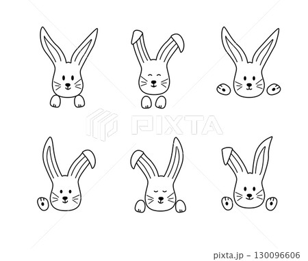 Set of cute bunnies. Vector illustration of cartoon animals. 130096606
