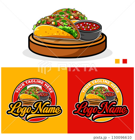 Tacos vector logo template. Mexican junk food logo icon. Tacos restaurant symbol 130096610