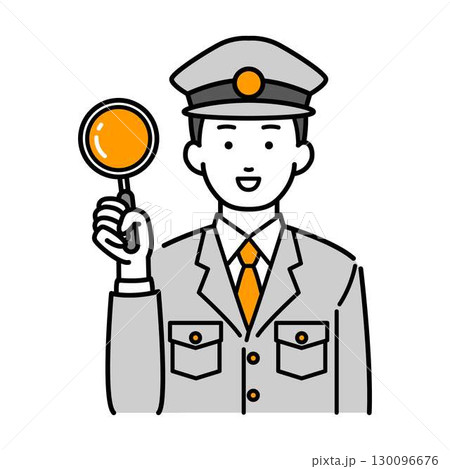 虫眼鏡を持った男性警察官イラスト 虫眼鏡を持った男性警察官イラスト 130096676