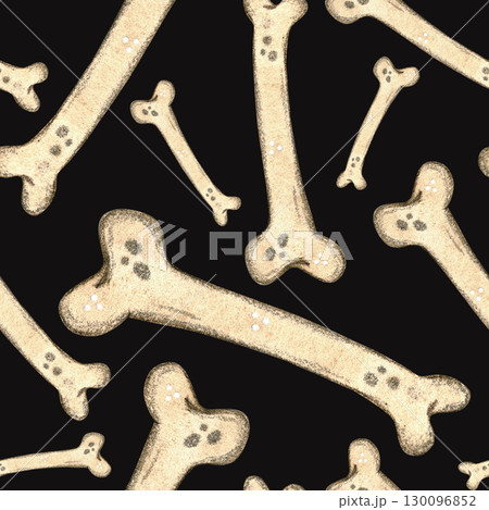 Seamless pattern with bones on a dark background. Halloween holiday. Hand drawn watercolor illustration. Drawing for paper, textiles, invitations. animal, night, october, holiday, halloween Seamless pattern with bones on a dark background. Halloween holiday. Hand drawn watercolor illustration. Drawing for paper, textiles, invitations. animal, night, october, holiday, halloween 130096852