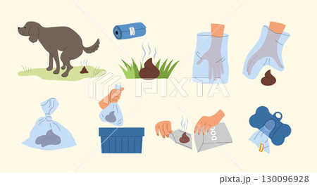 Clean up after dog. Domestic animal poo on street recent vector clean park waste 130096928