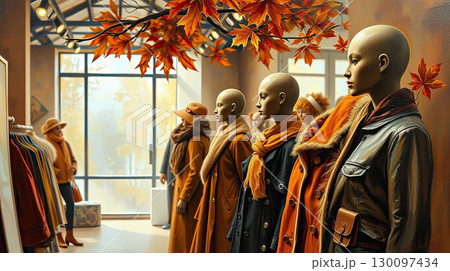 Mannequins in fabric draped inside store. Mannequins in fabric draped inside store. 130097434
