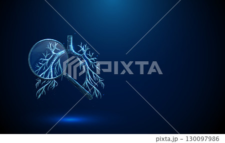 3d blue human bronchial tree under magnifying glass. Respiratory system, airway analysis, diagnostic testing, medical examination concept. 3d blue human bronchial tree under magnifying glass. Respiratory system, airway analysis, diagnostic testing, medical examination concept. 130097986
