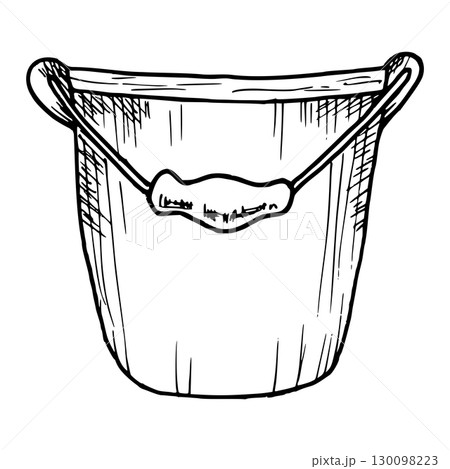 Metallic bucket for storing flowers. Vector illustration of a box. Simple black graphic, hand drawn in doodle style. Outline drawing of a garden item for packaging design, postcard. Thanksgiving Day Metallic bucket for storing flowers. Vector illustration of a box. Simple black graphic, hand drawn in doodle style. Outline drawing of a garden item for packaging design, postcard. Thanksgiving Day 130098223