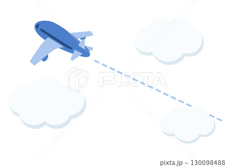 雲の浮かぶ空をジェットで飛ぶ上から見下ろした飛行機のイラスト 雲の浮かぶ空をジェットで飛ぶ上から見下ろした飛行機のイラスト 130098488