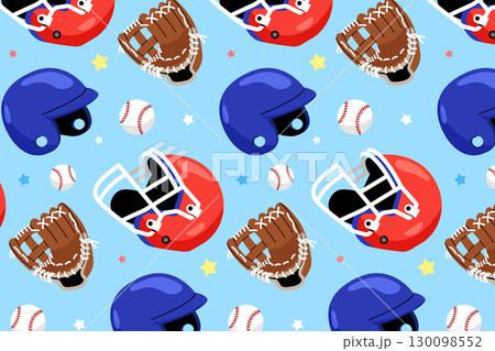 Hand Drawn Flat Baseball Helmet and ball Background 130098552