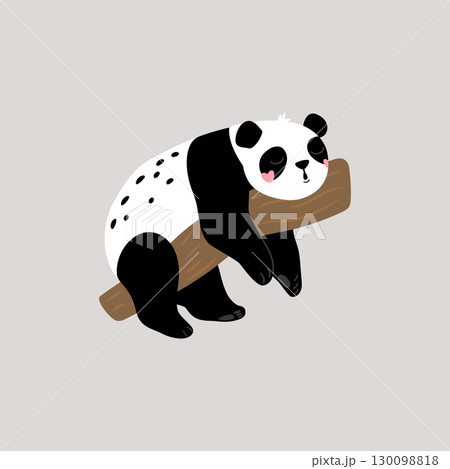 Sleeping panda baby bear on the tree 130098818