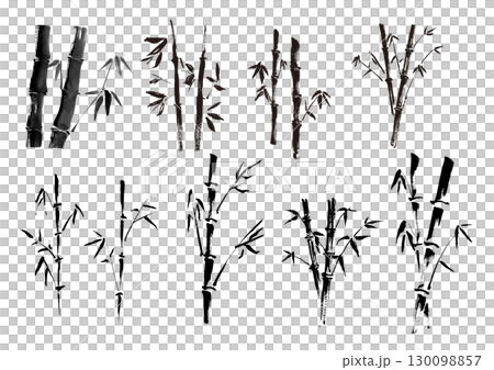 日式手繪竹子插畫集，單色墨水畫 130098857