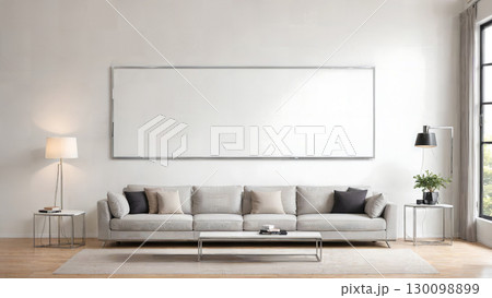 シンプルで上質な空間：大きな余白のあるリビングルーム 130098899