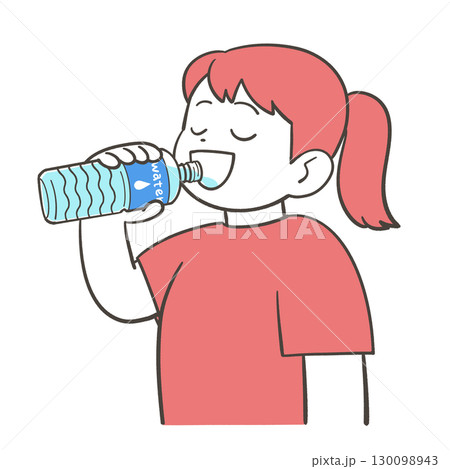 ペットボトルの水を飲む女の子 130098943