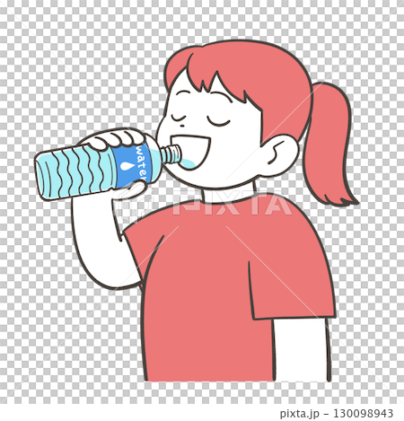 ペットボトルの水を飲む女の子 130098943