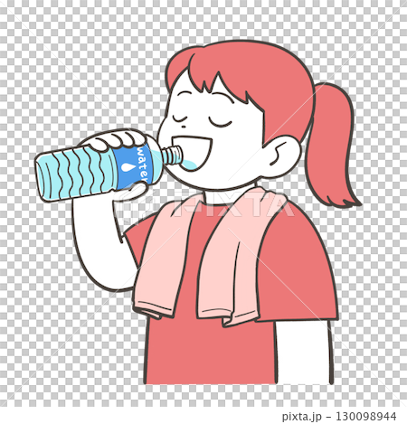 ペットボトルの水を飲む女の子 130098944
